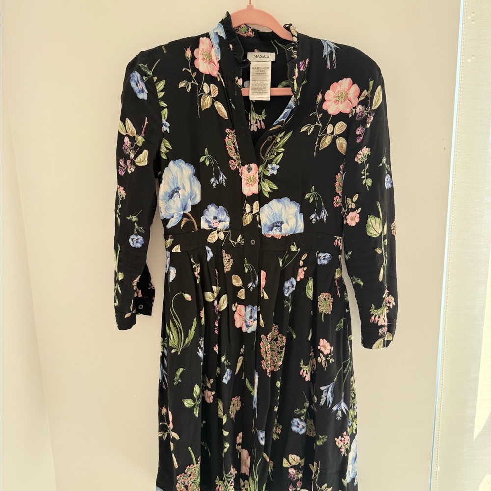 Max & Co. Black Blouse with Floral Design